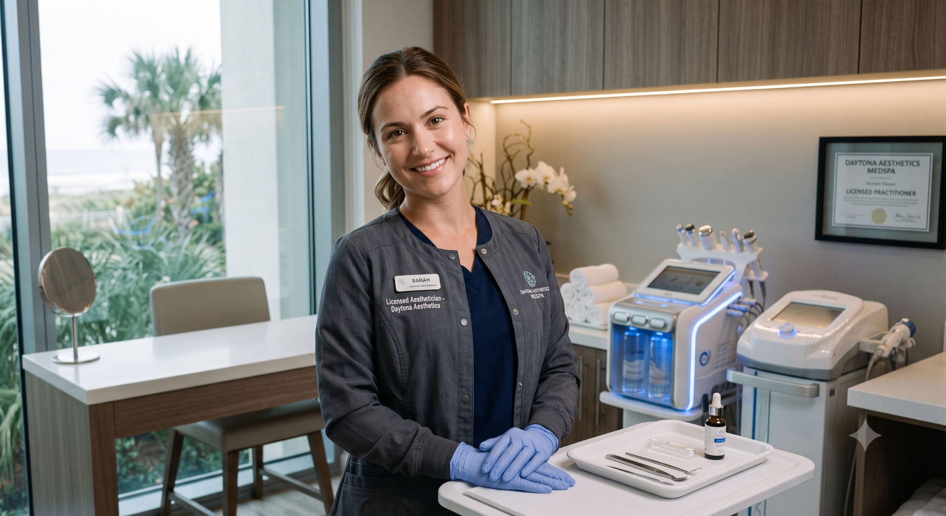 Licensed aesthetician in a Daytona med spa treatment room